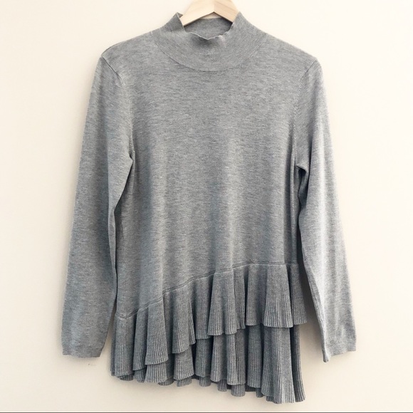 The Limited Mock Neck Ruffle Layer Hem Sweater {L} - Picture 2 of 8